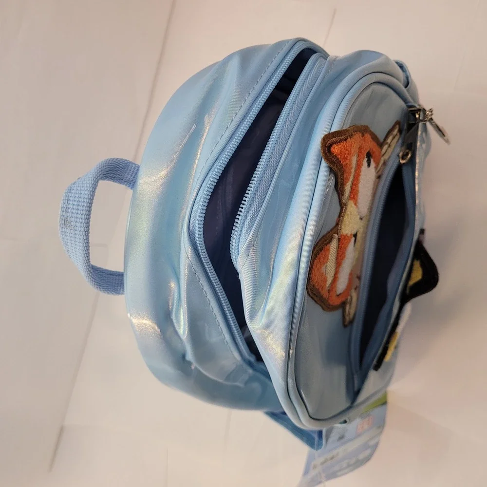 Bluey Backpack Kids Iridescent Blue Faux Leather Chenille‎ Patch Mini Bag NEW